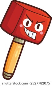 Engraçado e kawaii vermelho martelo personagem de desenho animado sorrindo