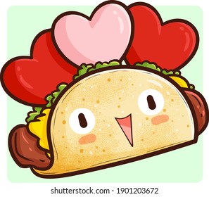 Funny and kawaii valentine taco laughing happily