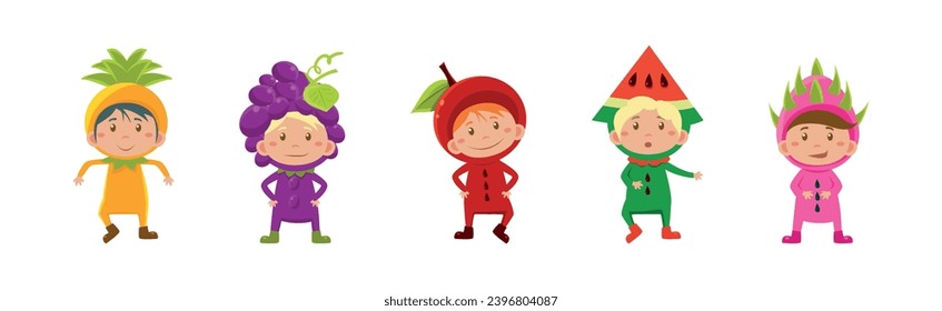 Funny Kid Characters Wearing Festive Party Costumes Vector Set