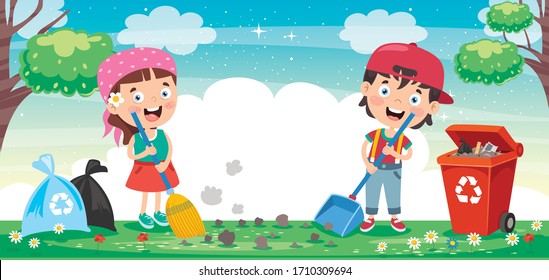 Funny Kid Cleaning Environment Stock Vector (Royalty Free) 1710309694 ...