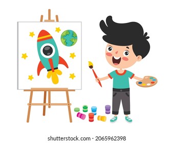 Funny Kid Coloring And Painting