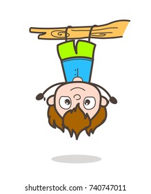 Funny Kid Hanging Upside Down - Cute Cartoon Boy Illustration