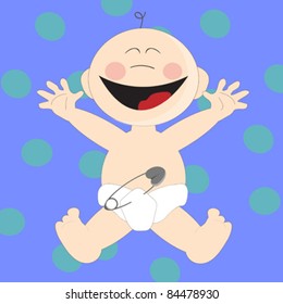 Funny kid on blue background whit bubbles