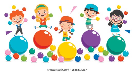 Funny Kid Playing With Colorful Balls