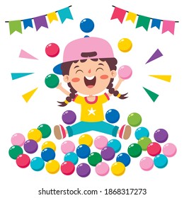 Funny Kid Playing With Colorful Balls