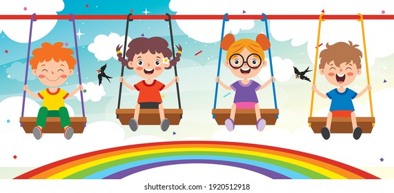Funny Kid Playing In A Swing