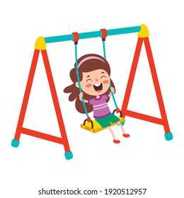 Funny Kid Playing In A Swing