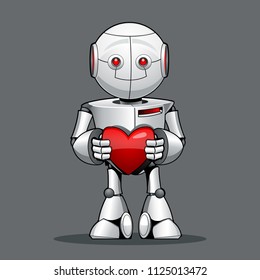 Funny kid robot, with a heart in his hand