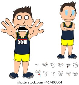 funny kid runner cartoon expressions set very easy to edit