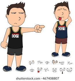 funny kid runner cartoon expressions set very easy to edit