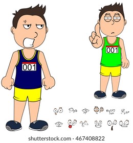 funny kid runner cartoon expressions set very easy to edit