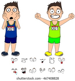 funny kid runner cartoon expressions set very easy to edit