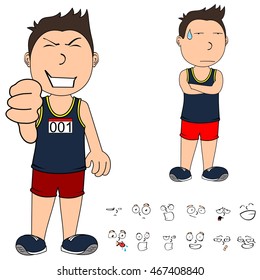 funny kid runner cartoon expressions set very easy to edit