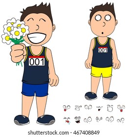 funny kid runner cartoon expressions set very easy to edit