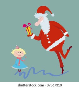 Funny kid and Santa with gift