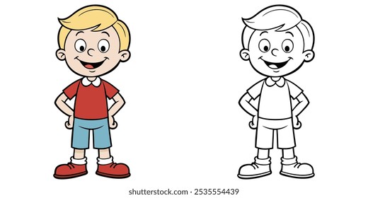 Funny Kid Smiling Cartoon Coloring Page For Kids