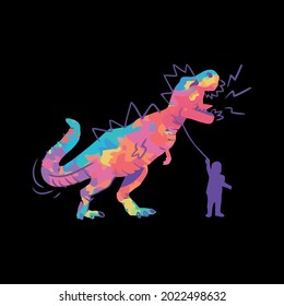 funny kid t rex dinosaur pet wo t design vector illustration for use in design and print wall art poster canvas