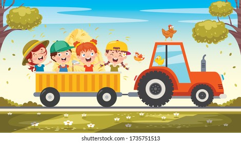 Funny Kid And A Tractor