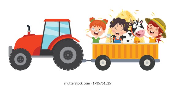 Funny Kid And A Tractor