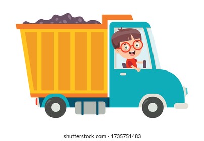 Funny Kid Using A Truck