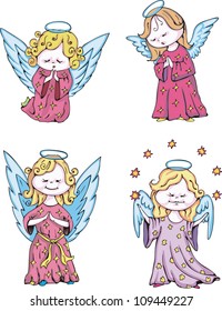 Funny kids angels. Set of color vector illustrations.