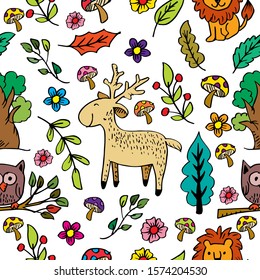 Funny kids background with forest life