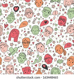 Funny kids in butterflies and hearts - beautiful cartoon seamless pattern in vector. Seamless pattern can be used for wallpapers, pattern fills, web page backgrounds