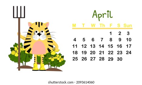 Funny kids calendar for 2022. Year of the tiger symbol 2022.Vector illustration. Schedule, weekly.
