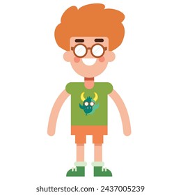 Funny kids cartoon guy character with glasses vector design 