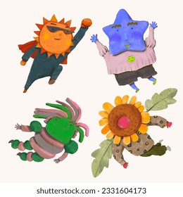 Funny kids character. children watercolor illustration. superhero