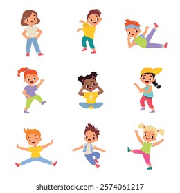 Funny Kids Character Enjoy and Having Fun Vector Set