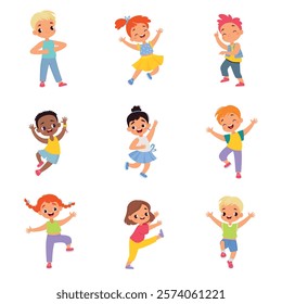 Funny Kids Character Enjoy and Having Fun Vector Set