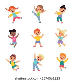 Funny Kids Character Enjoy and Having Fun Vector Set