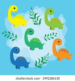 funny kids colorful dinosaurs for card or kids party invitation