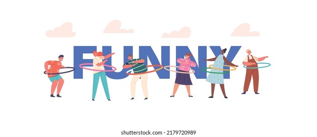 Funny Kids Concept Poster, Children Characters Exercising with Hula Hoop Rolling on Waist. Summertime Recreation, Outdoor or Indoor Activity, Sparetime Banner or Flyer. Cartoon Vector Illustration