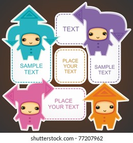 Funny kids in costumes of communication arrows - vector set