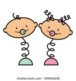 funny kids, crazy vector illustration