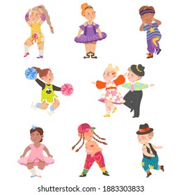 Funny Kids Dancing and Moving to Music Vector Set