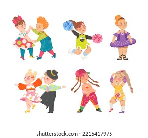 Funny Kids Dancing and Moving to Music Vector Set