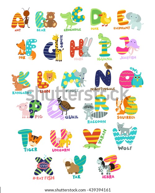おかしな子どもたちの英語のアルファベットと動物のベクターイラスト のベクター画像素材 ロイヤリティフリー