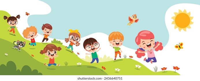 Funny Kids Playing At Nature