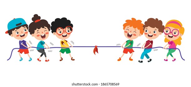 Funny Kids Playing Pulling Rope