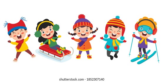 Funny Kids Playing At Winter