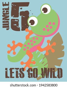 Funny kids print with frog. Vector hand drawn illustration.