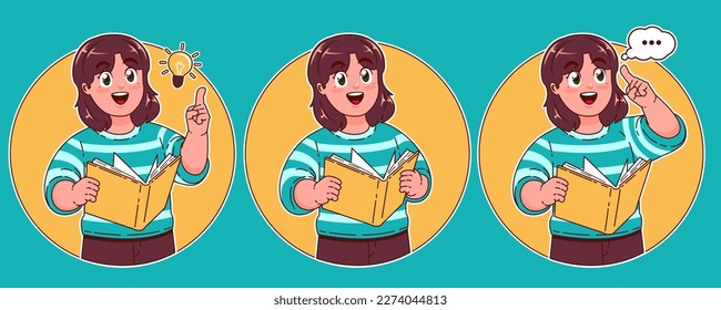 Funny kids reading book writing