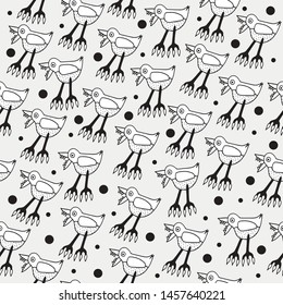 Funny kids seamless pattern on gray background for Halloween with scary birds with claws and teeth