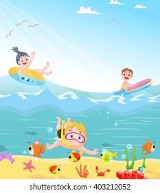 funny kids swimming theme