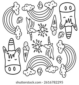 funny kids unicorn set bundle vector design 