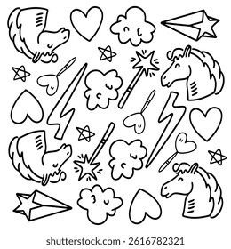 funny kids unicorn set bundle vector design 