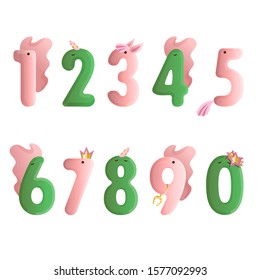 Funny kids vector figures characters. Design concept of birthday, children's holiday. Set of colored numbers. Cartoon style.